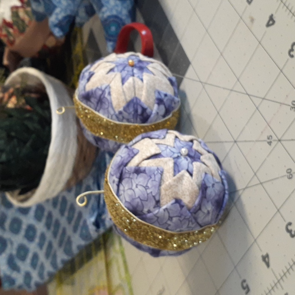 Two 2.5" Quilted Handmade Ornaments #2